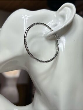 Textured circle Hoop silver tone Earrings